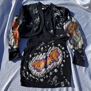 Vintage Prenzi Graffiti skirt jacket 80s/90s Streetwear Rare size small black